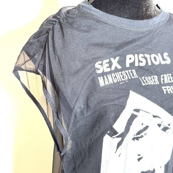 PILCRO BY ANTHROPOLOGIE Sex Pistols Graphic Band Tulle T-Shirt Black Sz XS NWOT - Picture 3 of 5